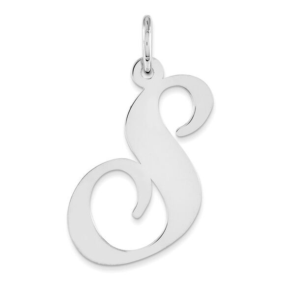 Sterling Silver, Ella Collection, LG Fancy Script Initial S Pendant - Picture 1 of 5